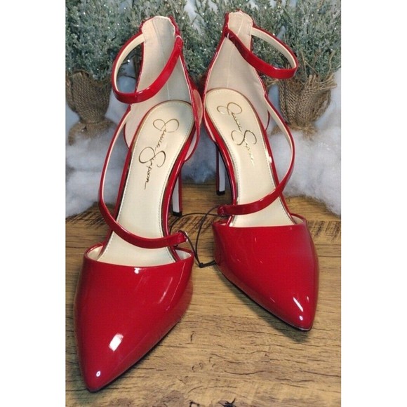 NEW Jessica Simpson Size 10M T- Strap Stilleto Pumps Holiday Candy Apple Red NYE - Picture 3 of 9